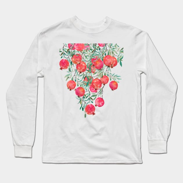 red orange pomegranate watercolor 2020 Long Sleeve T-Shirt by colorandcolor